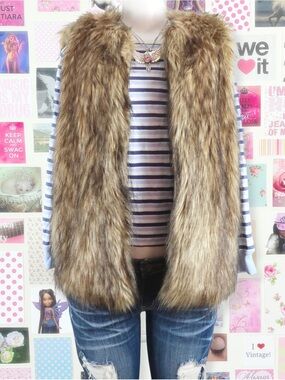 brown faux fur vest y2k vintage 2000s shaggy boho indie sleaze
